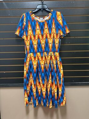 LuLaRoe Amelia Dress 2XL NWT Multicolor Geometric Fit Flare Pockets